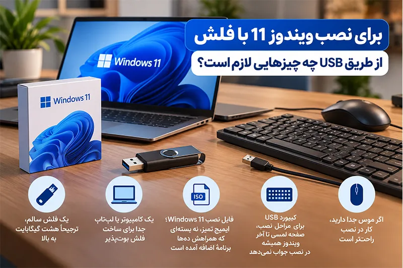 موارد مورد نیاز برای نصب ویندوز 11 با فلش